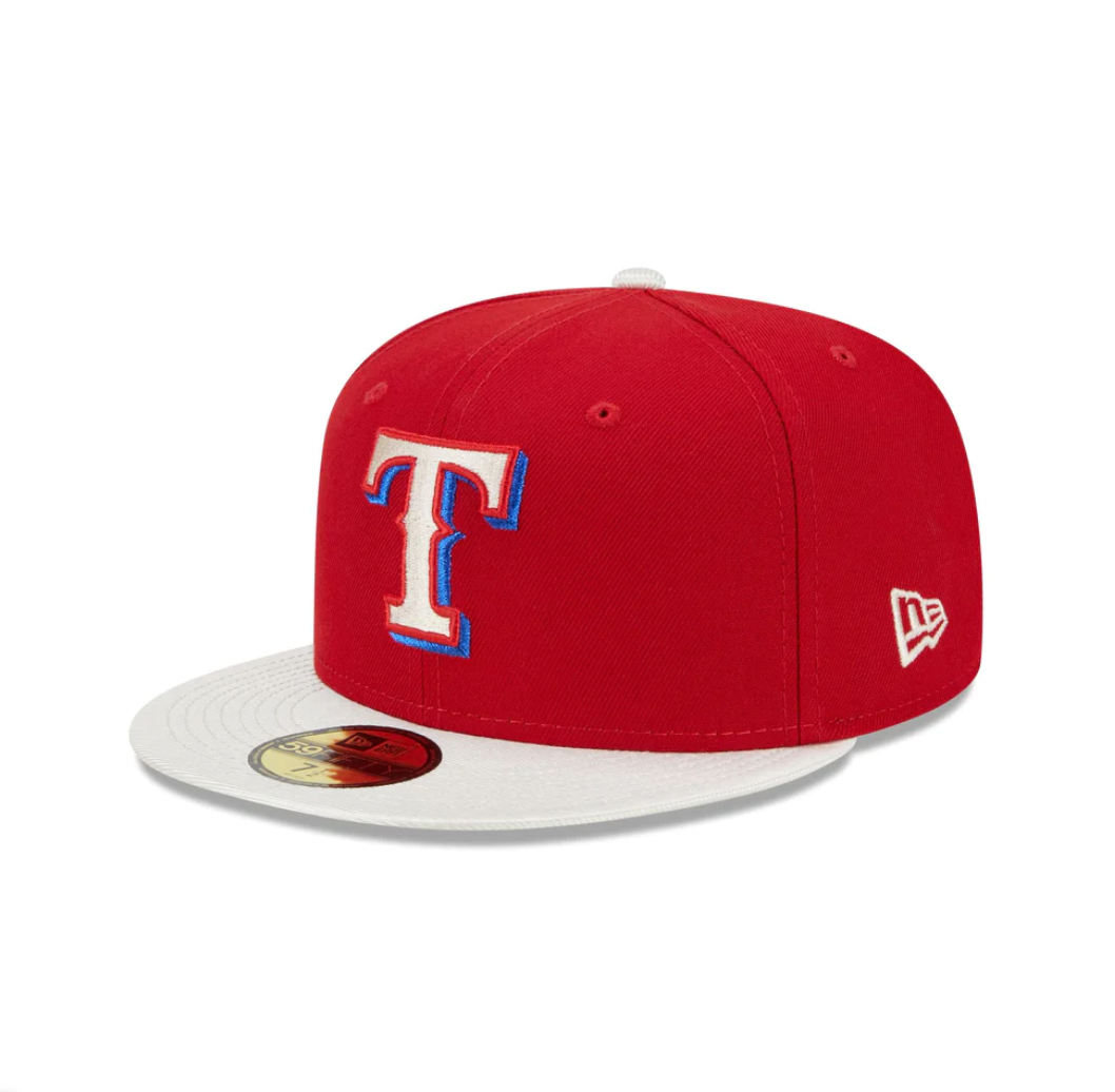 New Era 59FIFTY Texas Rangers Baseball Club Logo Patch Hat - White, Red White/Red / 7 3/4