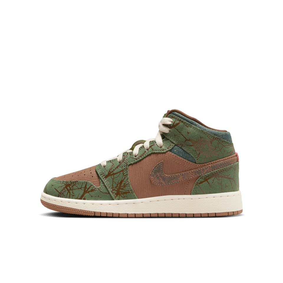 Air Jordan 1 Mid Sneaker School GS (Archaeo Brown/Light Olive-Treeline) - Jordan