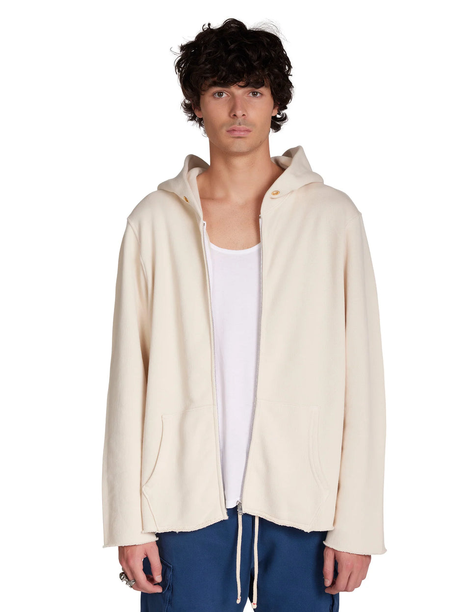 Les Tien Raw Zip Hoodie (Ivory) - In-Stock