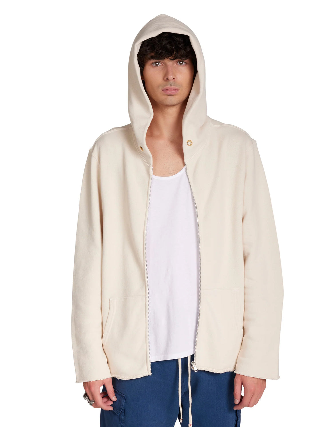 Les Tien Raw Zip Hoodie (Ivory) - Les Tien Raw Zip Hoodie (Ivory) - 