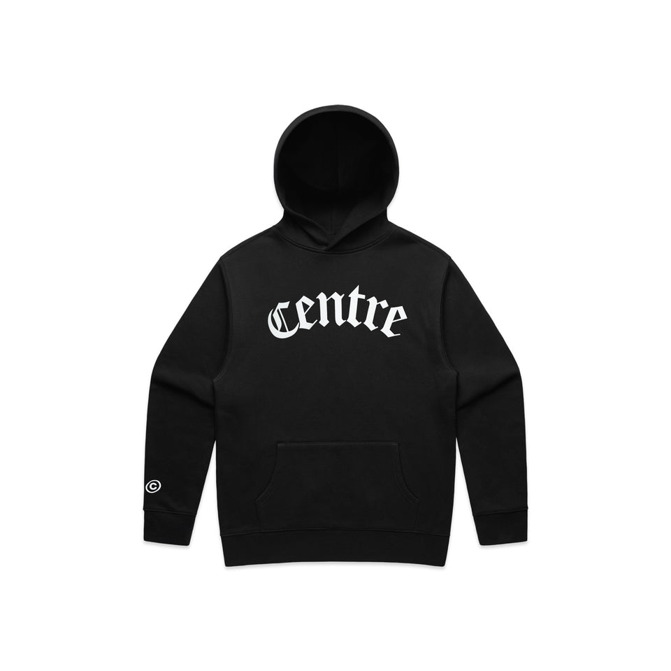 Centre Blackletter Hoodie (Black) - In-Stock