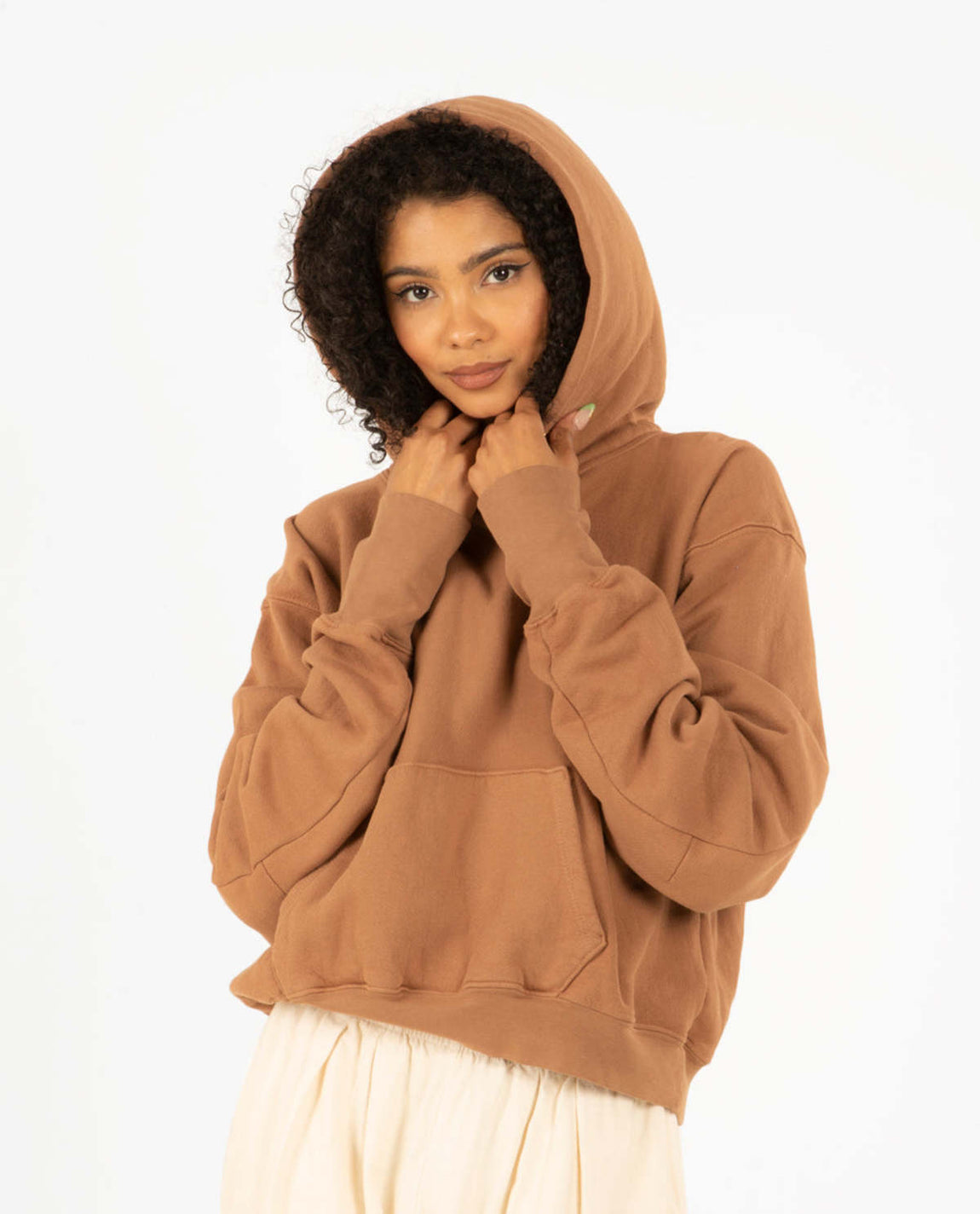 Les Tien Women's Crop Pullover Hoodie (Chestnut) - Les Tien Women's Crop Pullover Hoodie (Chestnut) - 