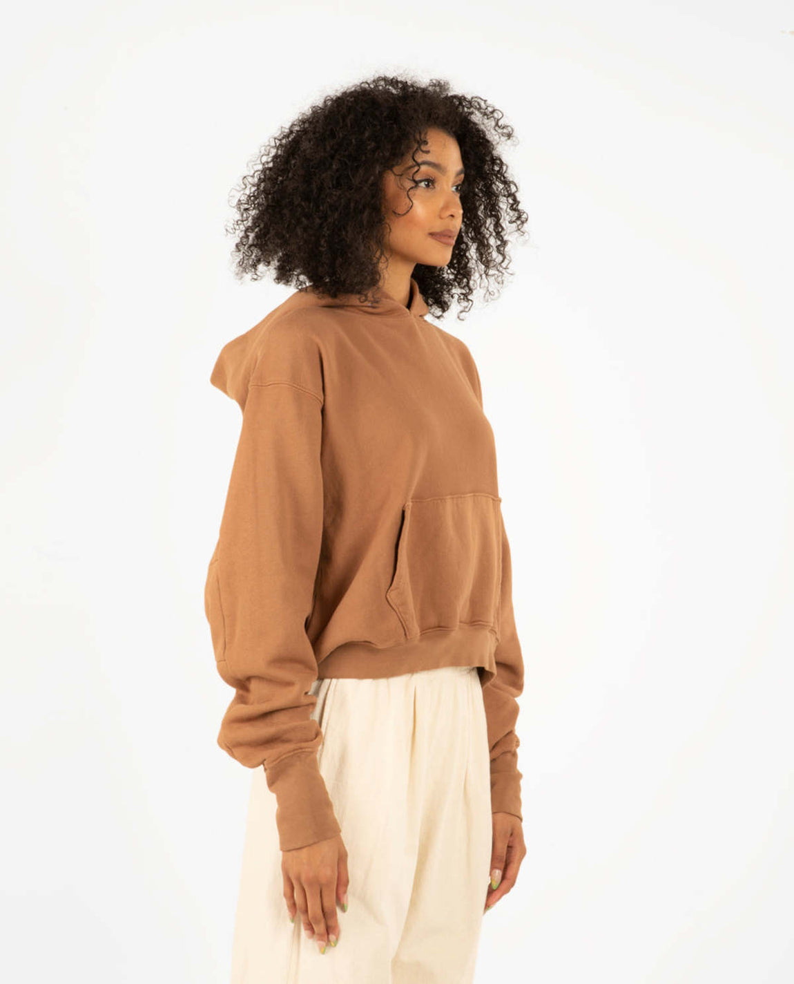 Les Tien Women's Crop Pullover Hoodie (Chestnut) - Les Tien Women's Crop Pullover Hoodie (Chestnut) - 