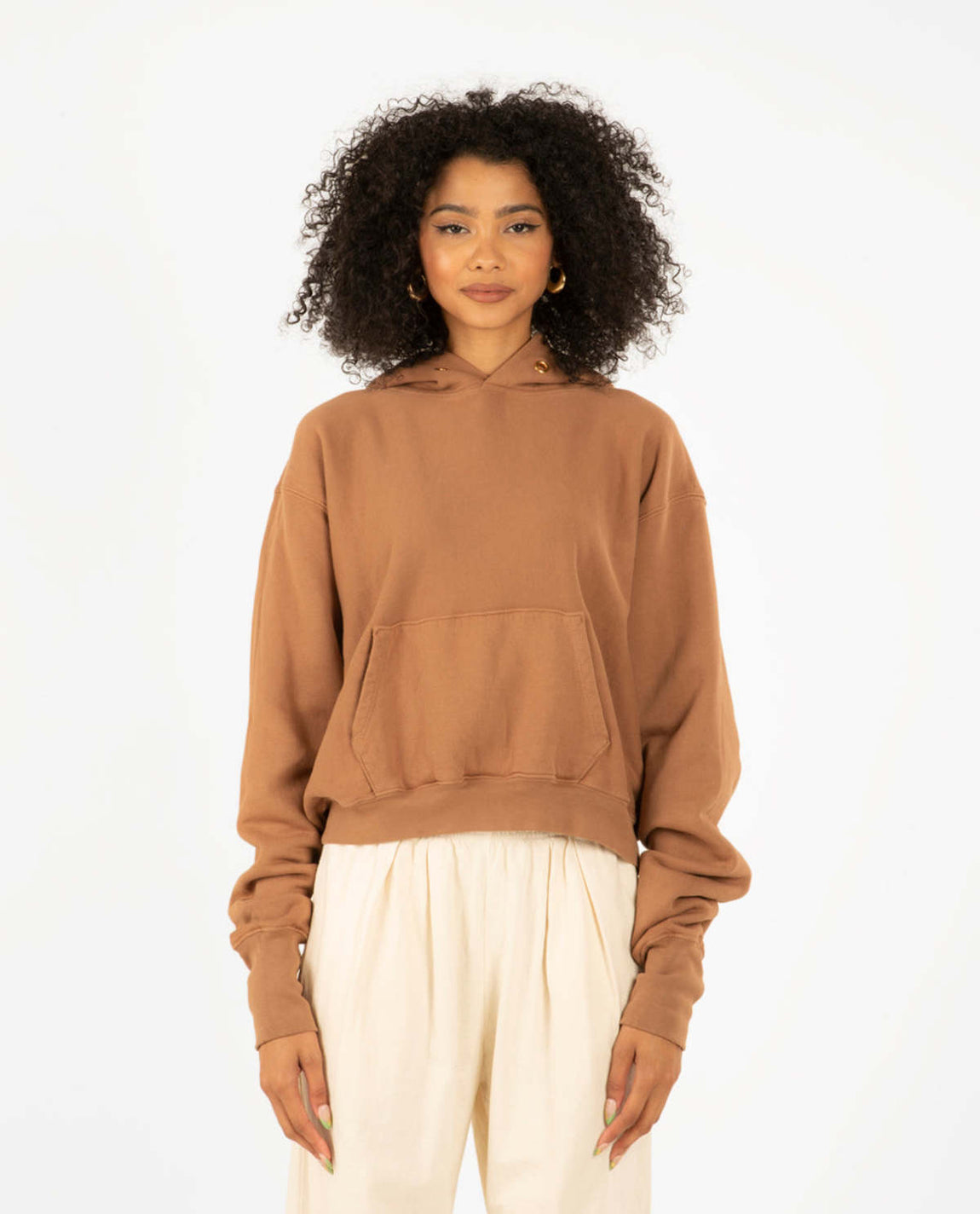 Les Tien Women's Crop Pullover Hoodie (Chestnut) - Les Tien Women's Crop Pullover Hoodie (Chestnut) - 