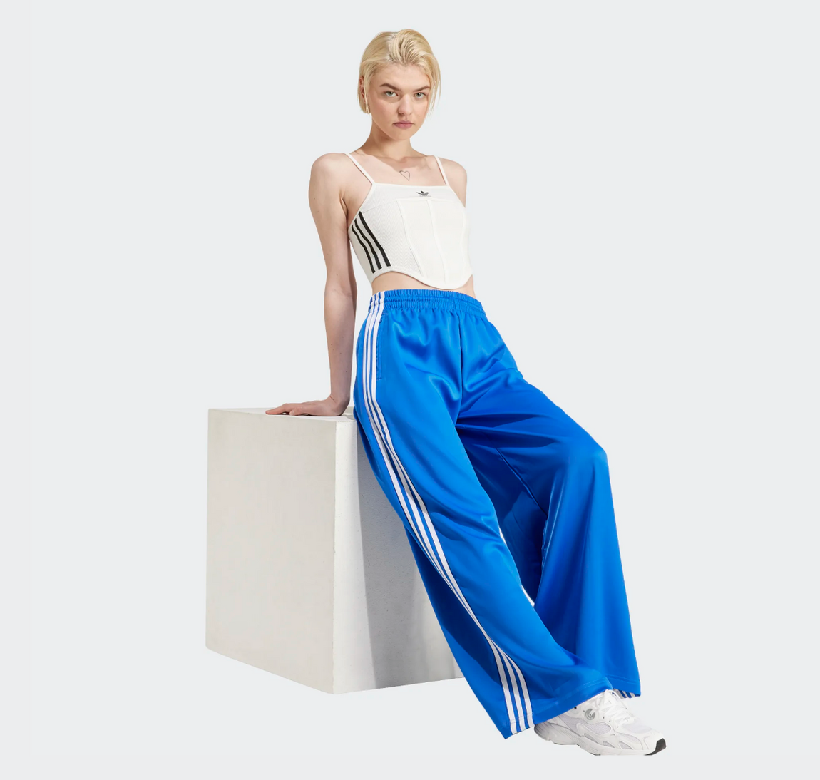 Women s Adidas Adicolor Satin Wide Leg Track Pants Blue